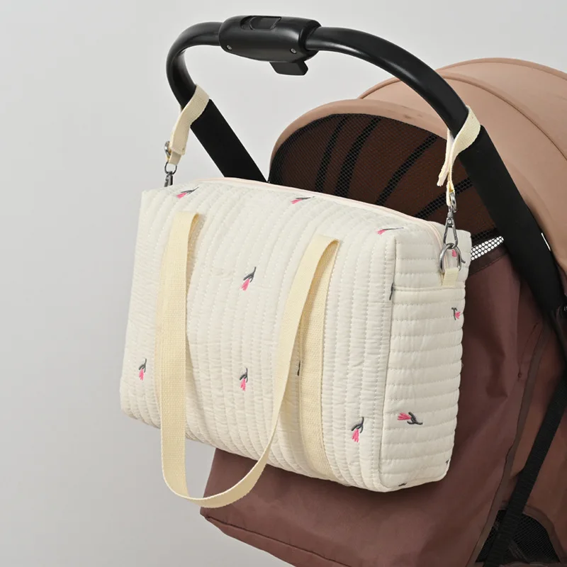 New Newborn Baby Care Diaper Bag Mommy Maternity Shoulder Bag Embroidery Quilted Stroller Diaper Storage Organizer Large Handbag