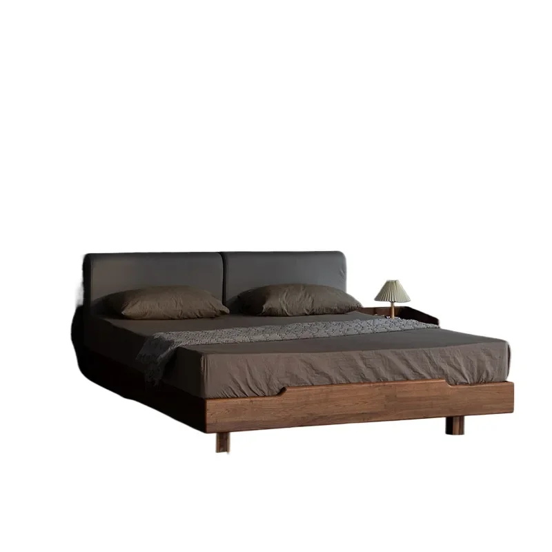 Nordic Solid Wood Bed Frame Black Walnut Modern Simple Tatami Bed for Small Apartment Without Backrest Short Bed