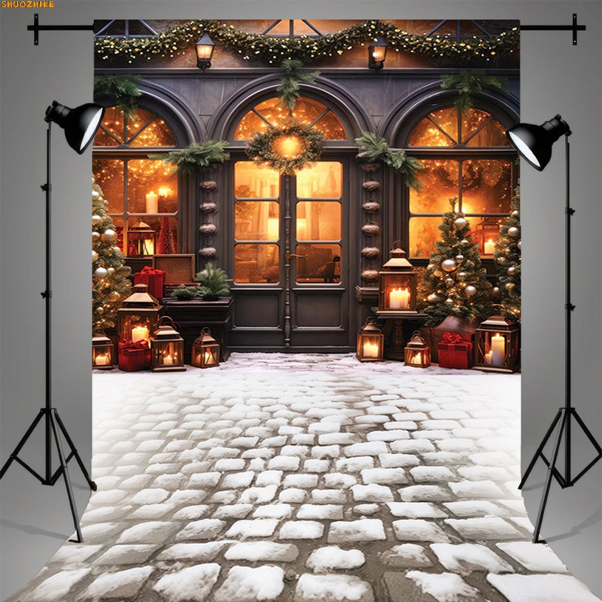 

Snowy Wooden Table Christmas Day Ornament Background Abstract New Year Party Halo Defocused Lights Photography Backdrops CV-07