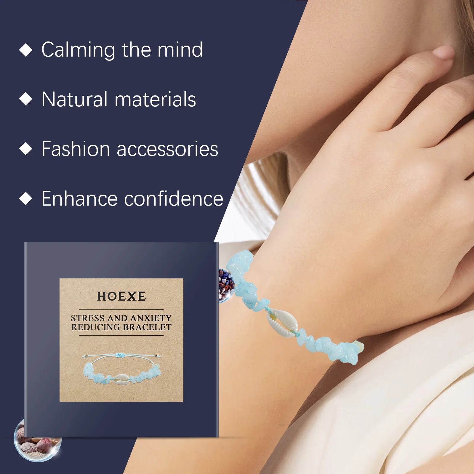 سوار من كريستال الزبرجد، بسيط ومحمول، سوار صدف أزرق بحري منعش، إكسسوار متعدد الاستخدامات.