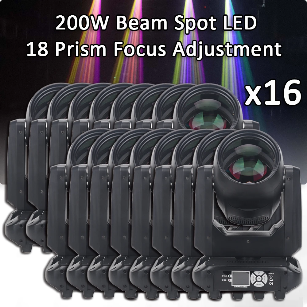 16Pcs/Lot 200W LED Moving Head Light Professional Stage Lighting Effect DMX Wash Light DJ Disco KTV Party Wedding Bar Club Show