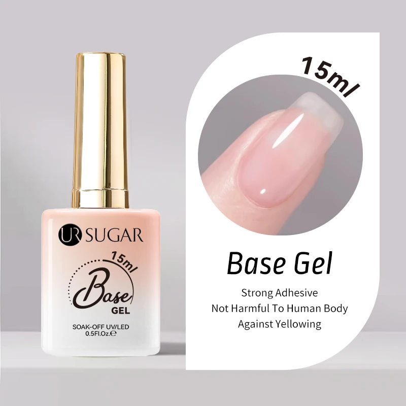 UR SUGAR 15 ml Basisgel und kein abwischbarer Decklack, semi-permanente 2-in-1-Grundierungsflasche, Konstruktion, Nägel, Kunst, Nagellack, Design, Maniküre