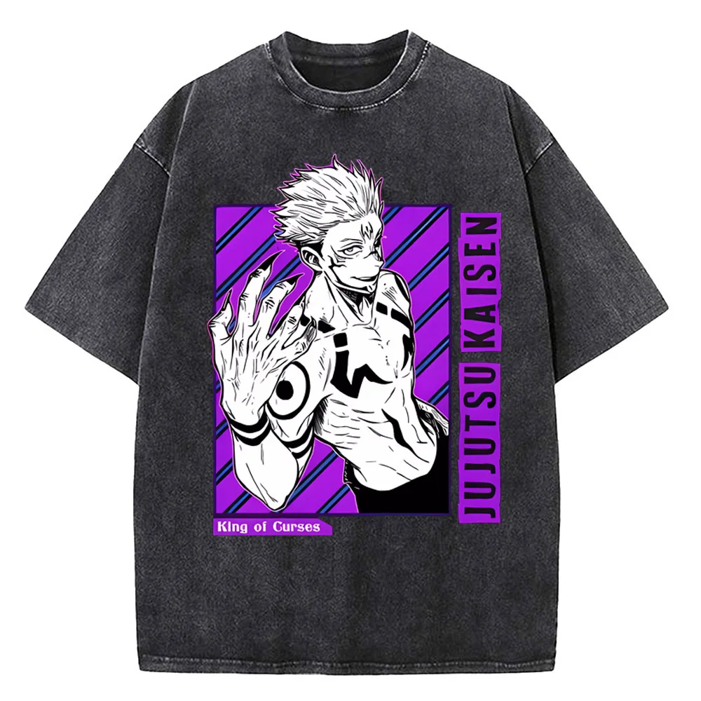 Jujutsu Kaisen Gojo Satoru Washed Top Tees Cotton High Quality teen graphic Gothic shirt streetwear 2000s Trendy anime