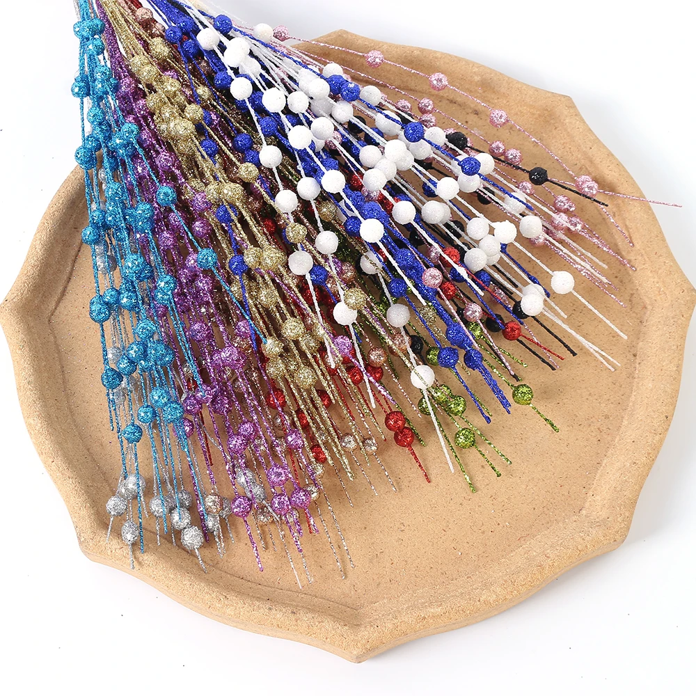 

Artificial Flowers Christmas Berry Golden Branch Fake Plants Stem Tree Wreath DIY Home Christmas Wedding Decor Table Craft Gifts