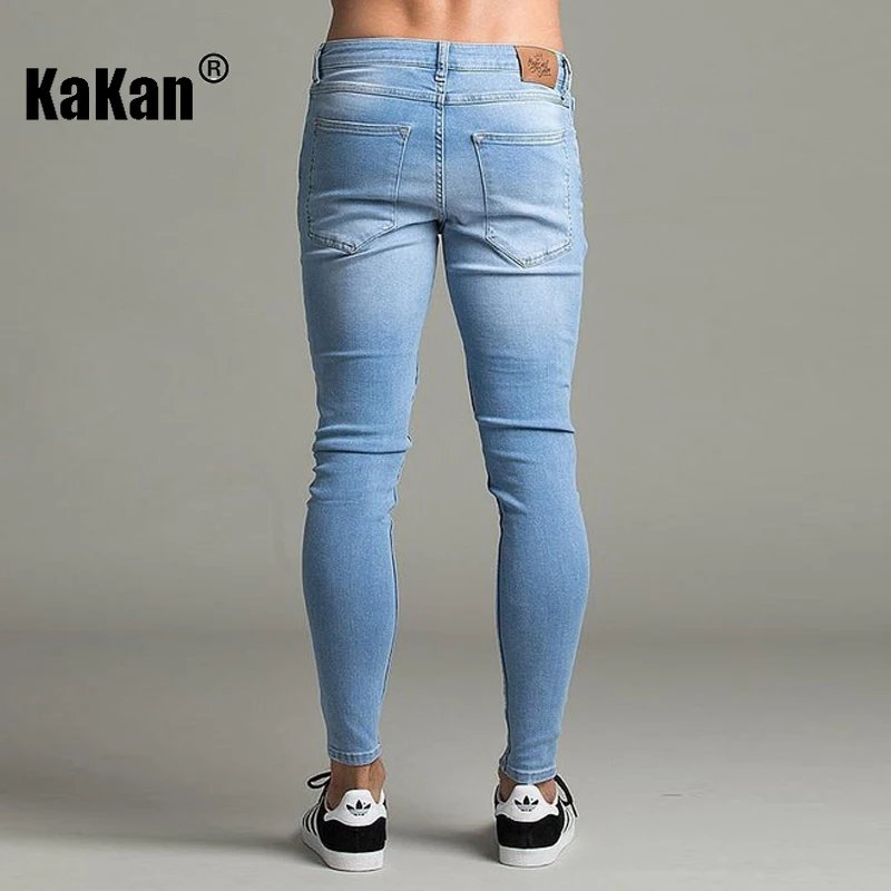 Kakan - High Quality Men's Perforated Long Jeans From Europe and America, Loose and Stretchy New Jeans with Small Feet