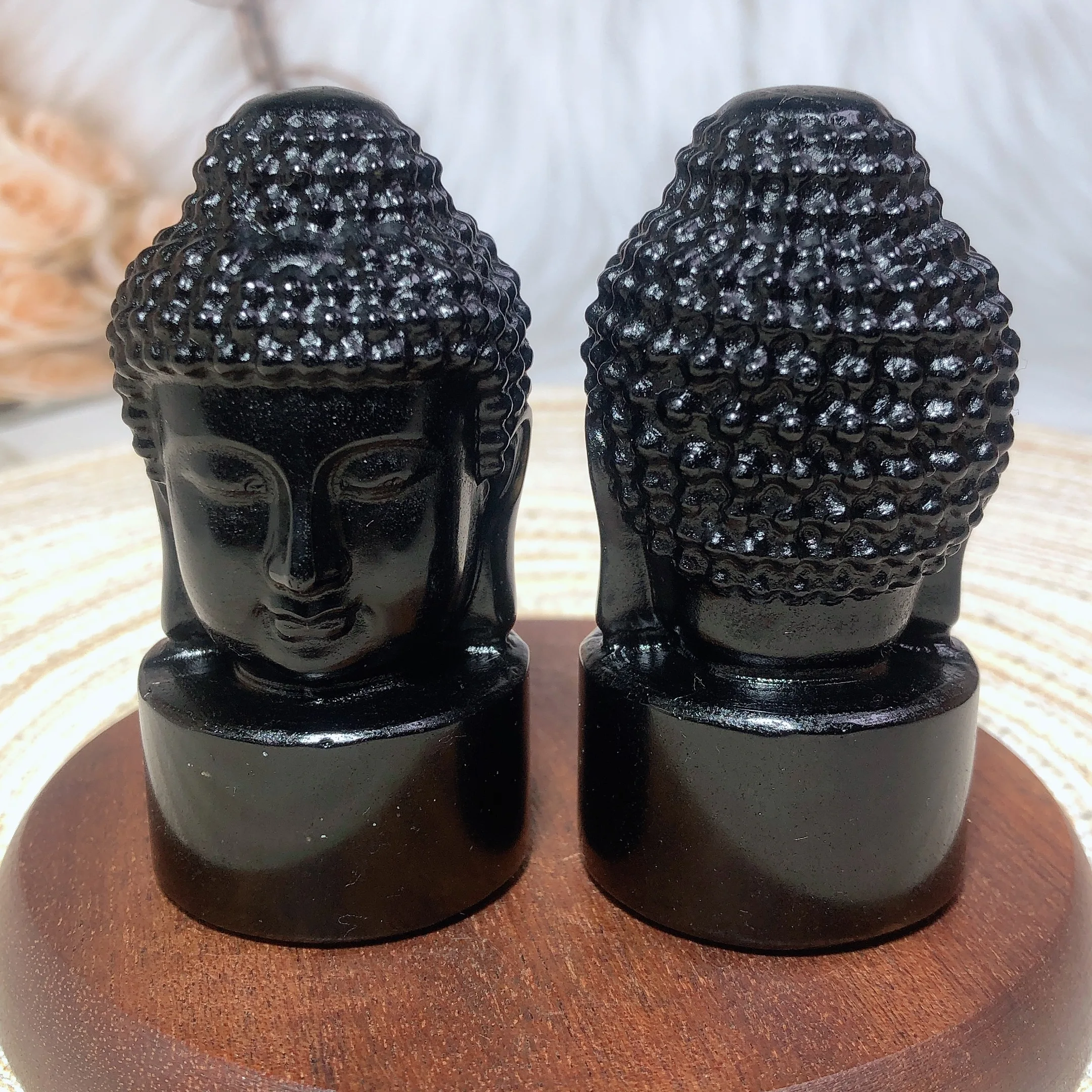 Natural Crystals Black Obsidian Buddha Head Carving Polished Reiki Healing High Quality Room Decor Energy Gift