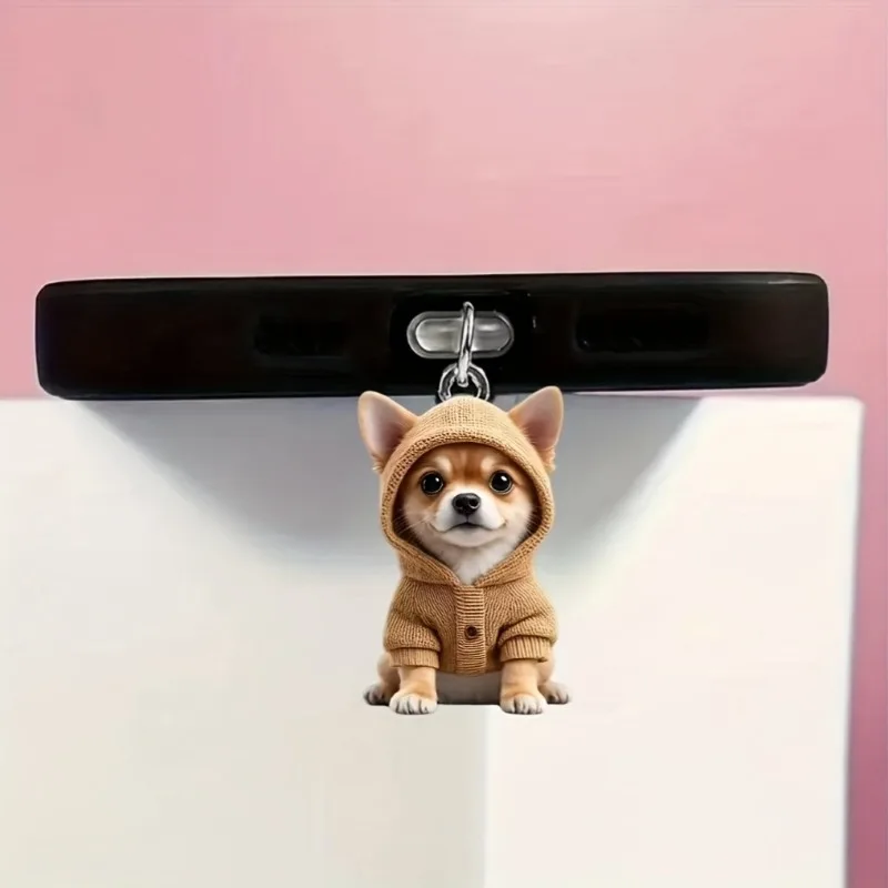 

2D Flat Acrylic Phone Dust Plug Hanging Decoration Small Brown Dog Decoration Pendant Cartoon Phone Decoration Phone Accesories