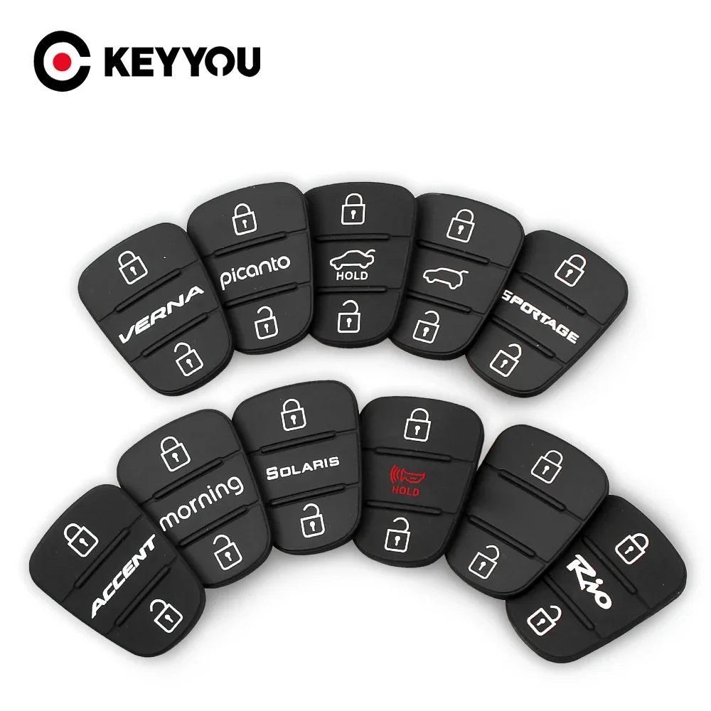 KEYYOU Rubber Button Pads 3 Buttons For Hyundai Picanto Solaris RIO Sportage  Kia Verna Flip Folding Car Key Shell Case