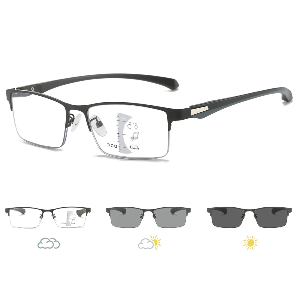 Progressive Multifocal Reading Glasses Men Women Half Frame Business Photochromic Glasses Anti-blue Light Eyeglasses