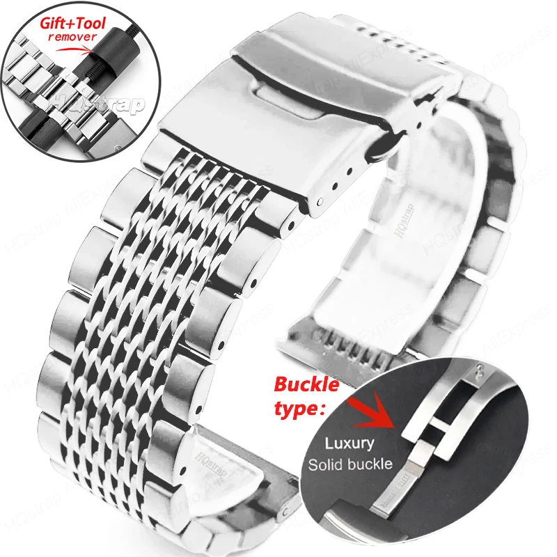 

Solid stainless steel Strap 20mm 22mm for Seiko Watch Band for Water Ghost Bracelet Double Press Folding Buckle Wristband Luxury