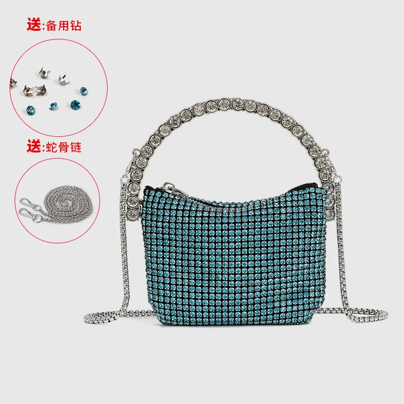 Lipstick Women's Rhinestone Bag Summer Fashion Half-circle Ring Diamond Oblique Span Bag Luxury Crocodile Texture Evening Clutch