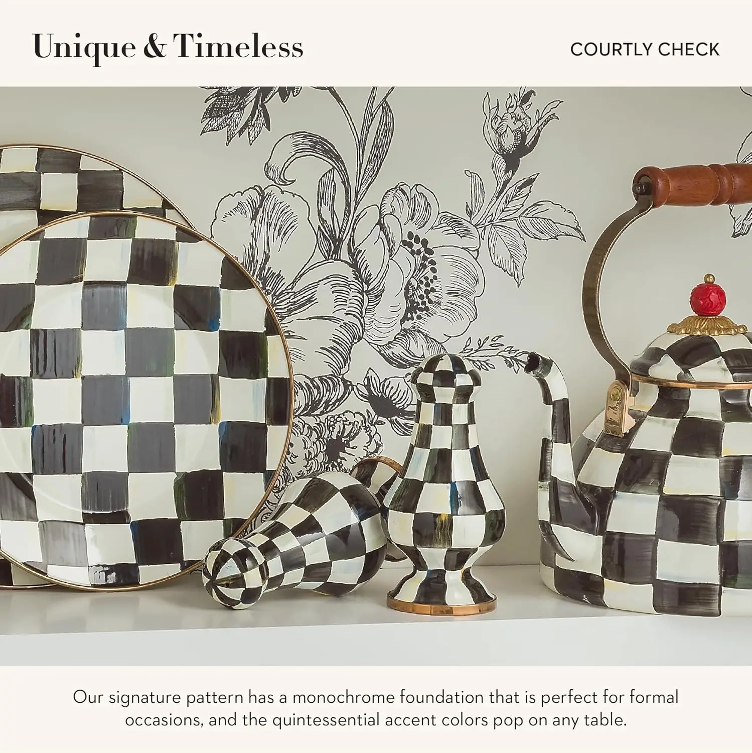 Enamel Salt And Pepper Shakers, Kitchen Table Spice Shaker Set, Black-And-White Courtly Check, Large