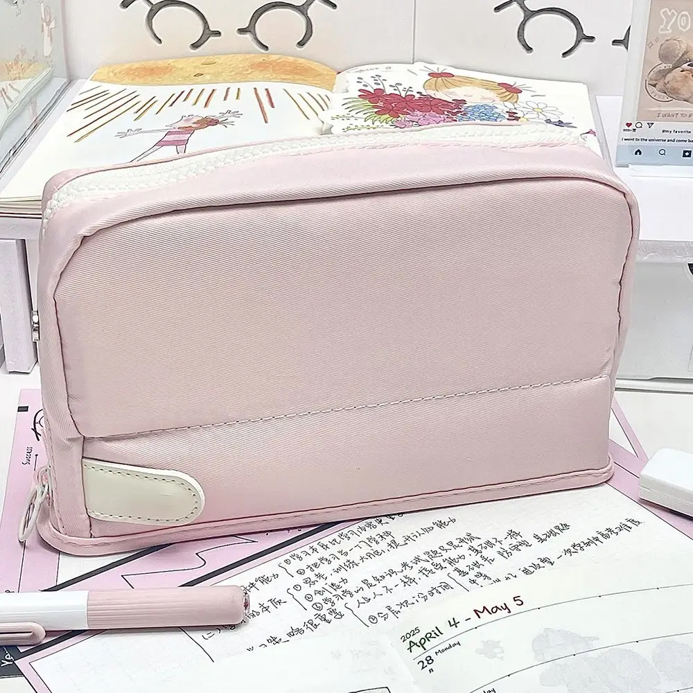 New Pink Pen Bag Foldable Large Capacity Pencil Case Gift Multilayer Cosmetic Bag Students