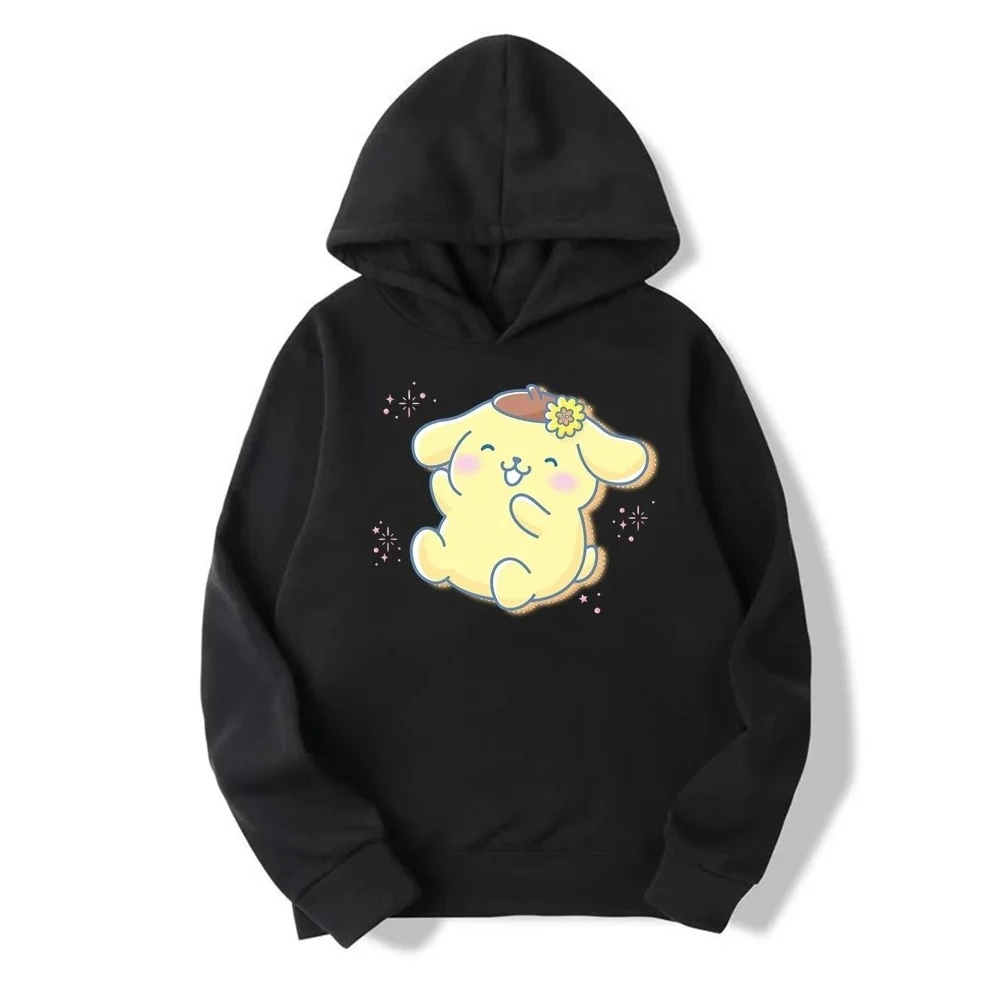 

Sanrio Playful Pom Pom Purin с принтом для девочек, повседневный теплый пуловер, топ на осень и зиму, уличный тренд, удобная толстовка с капюшоном