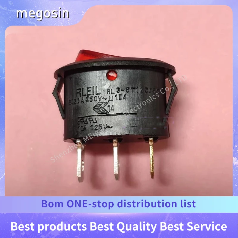 1~5PCS/LOT Boat-shaped power switch RL3-6 oval three-pin red light 6A copper pin T125/55