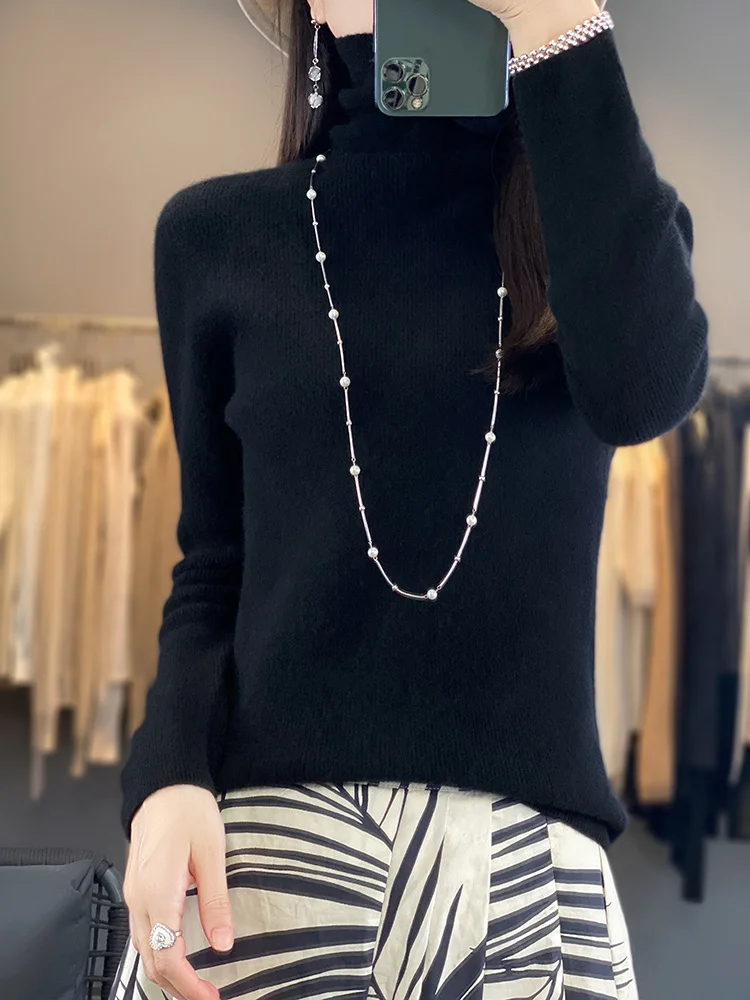 

Turtlenec Women's 100% Merino Wool Knitwear Pullovers Soft Warm Simple Striped Long Sleeve Chic Slim Comfort Autumn Winter Tops