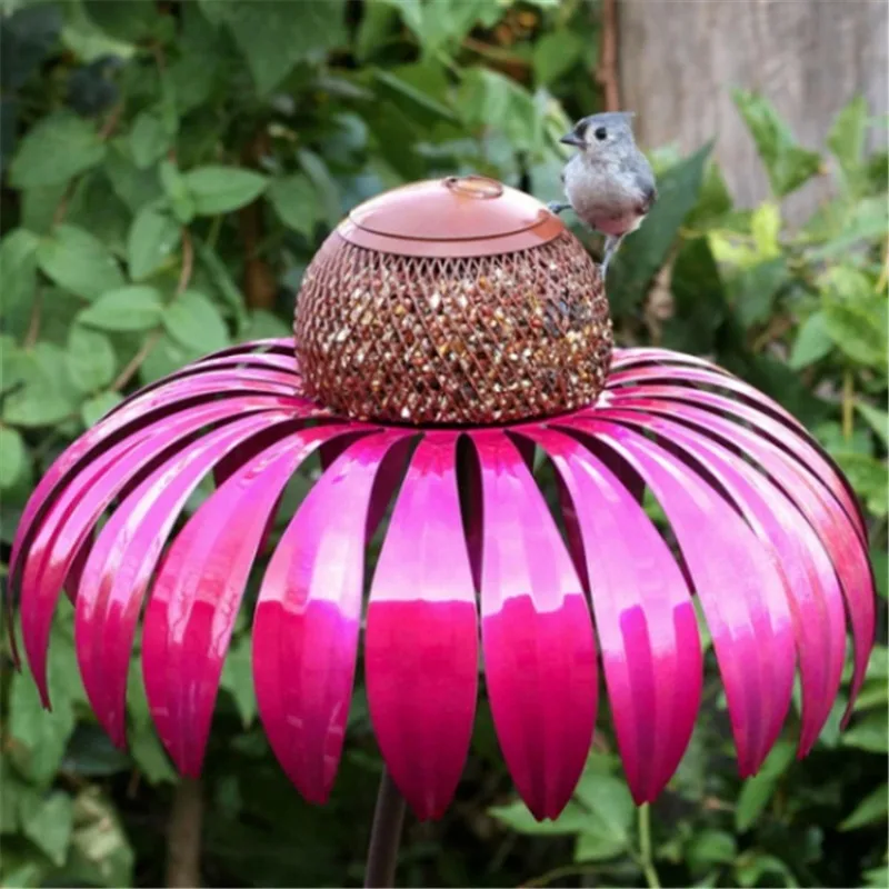 Flower Shaped Bird Feeder Metal Container Garden Outdoor Coneflower Bird Feeder Pet Supplies Garden Decoration