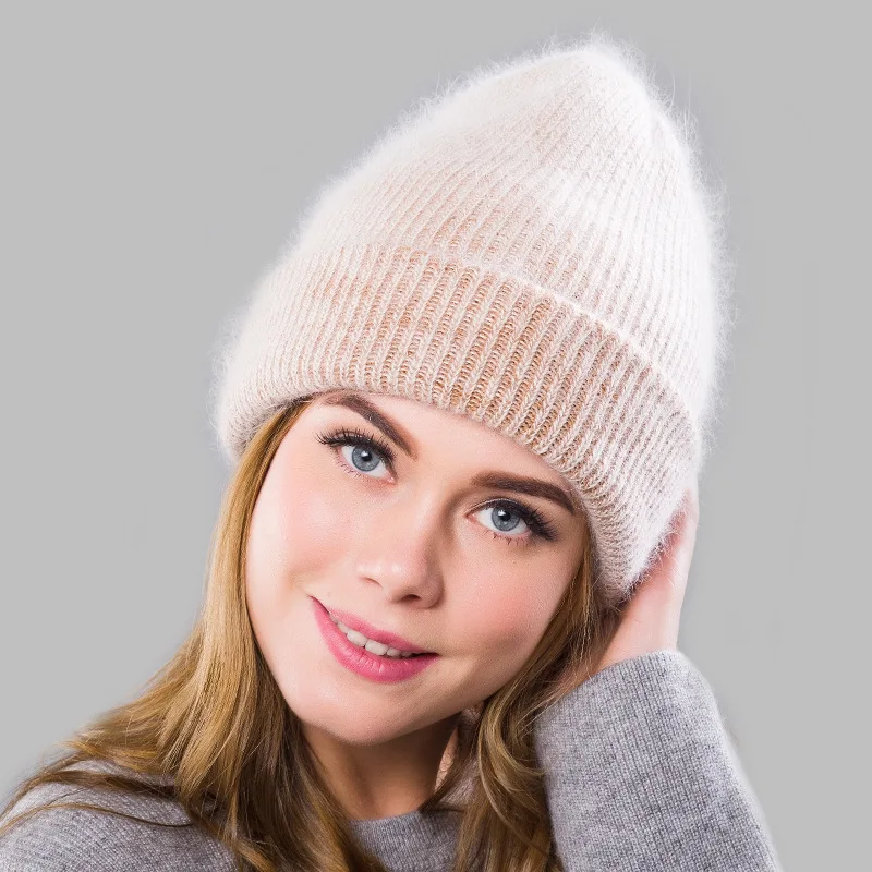 Winter Hats For Women Beanie Hat Rabbit Fur Woman Cap Winter Beanies For Ladies Knitted Hat Cashmere Autumn Solid Bonnet 2024