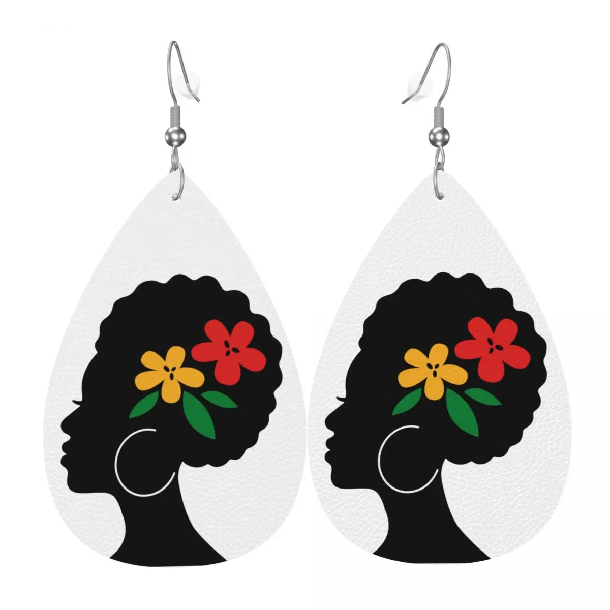 

Custom Drop Dangle Earrings Abstract African Woman Leather Teardrop Earrings PVC Leather for Gifts Dainty Jewelry