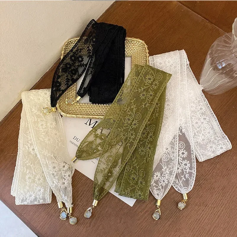 

Luxury Pendant Lace Fairy Hair Ribbon Green Hairband Stylish Hair Accessory Elegant Hair Tie Hollow Exquisite Flower