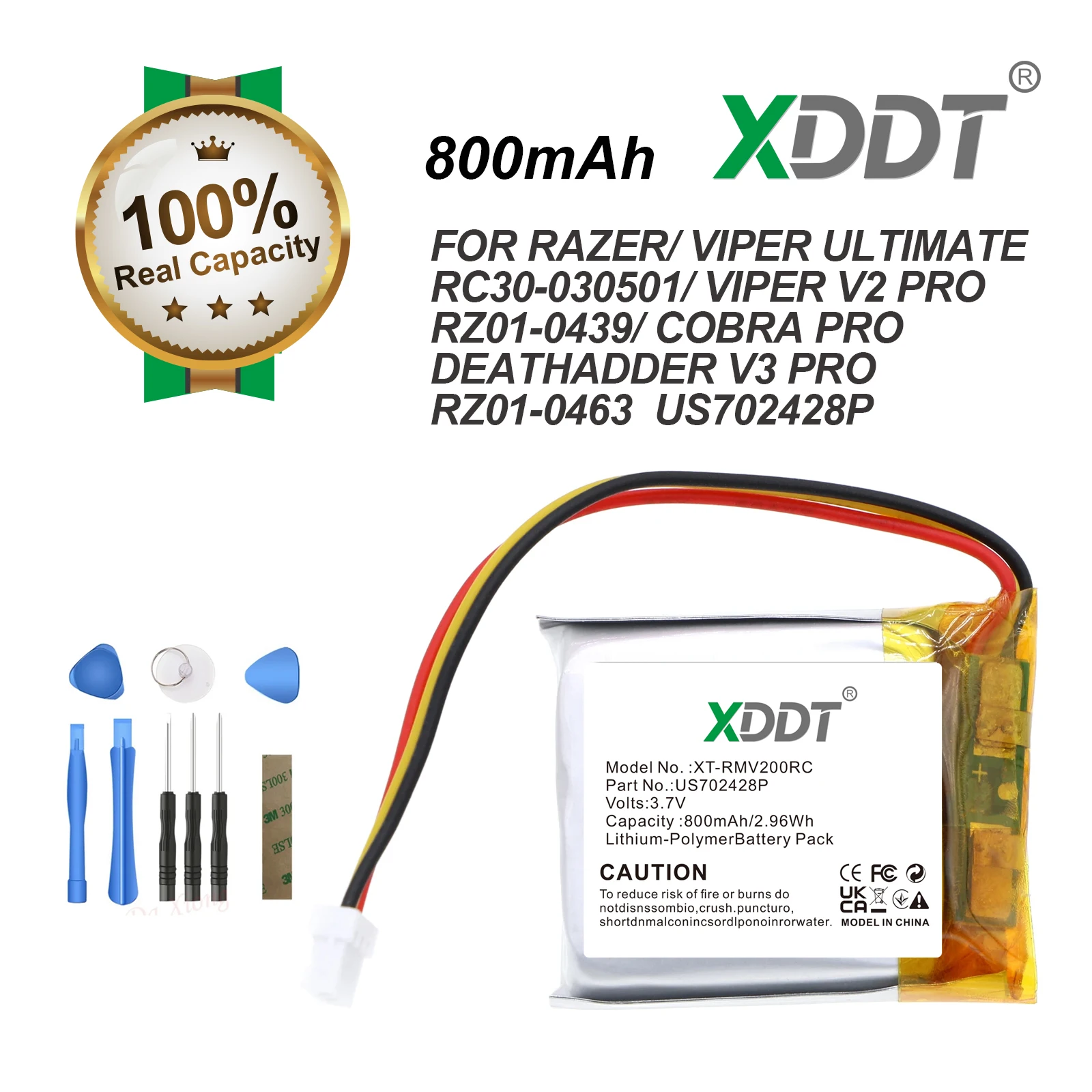 XDDT Keyboard,Mouse 800mAh Battery US702428P For RAZER Viper Ultimate RC30-030501 V2 Pro RZ01-0439 Cobra Pro Deathadder V3 Pro