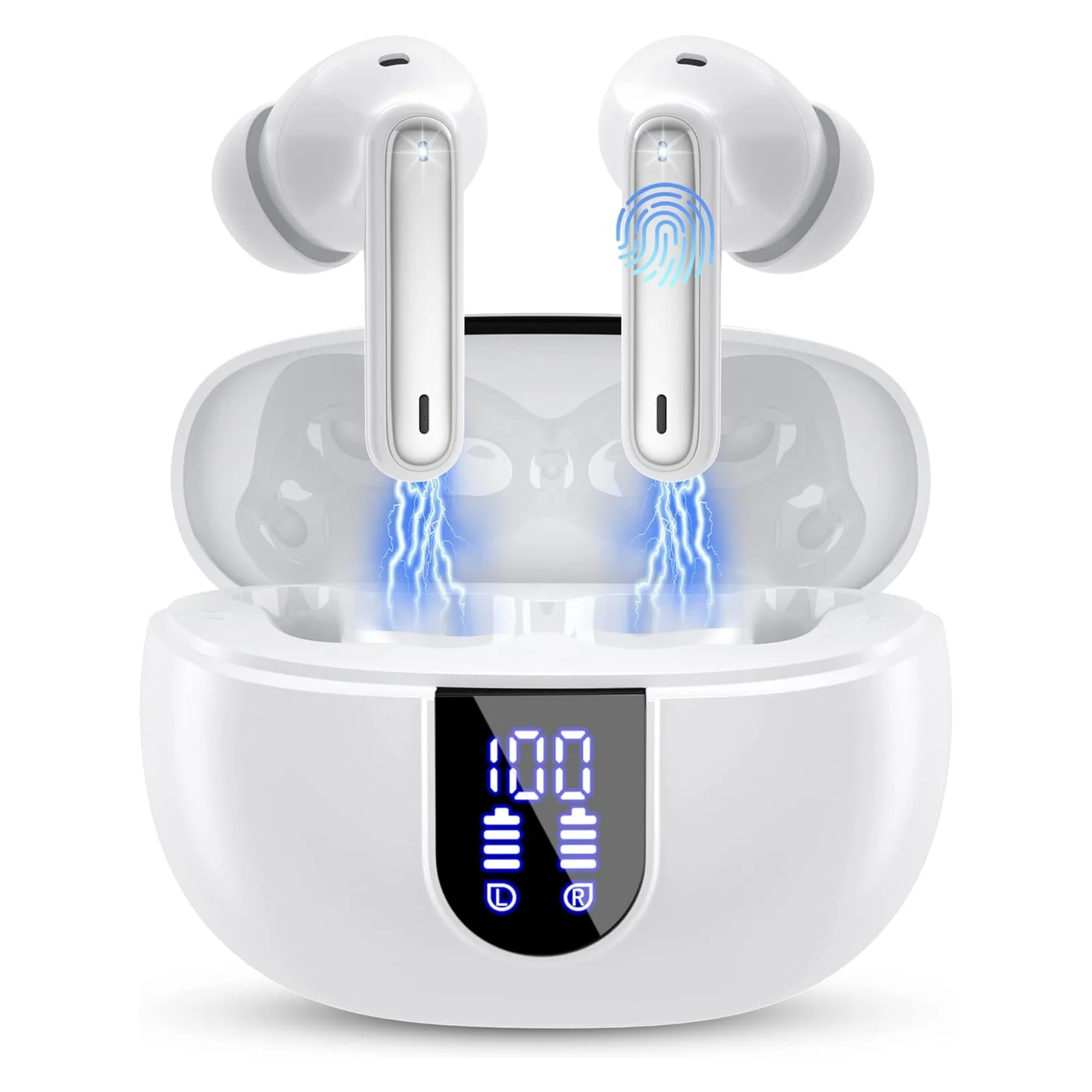 Wireless Earphone, Bluetooth 5.3 In Ear Headset with 4 HD Mic, 40H Playback Bluetooth Earphones, LED Display.