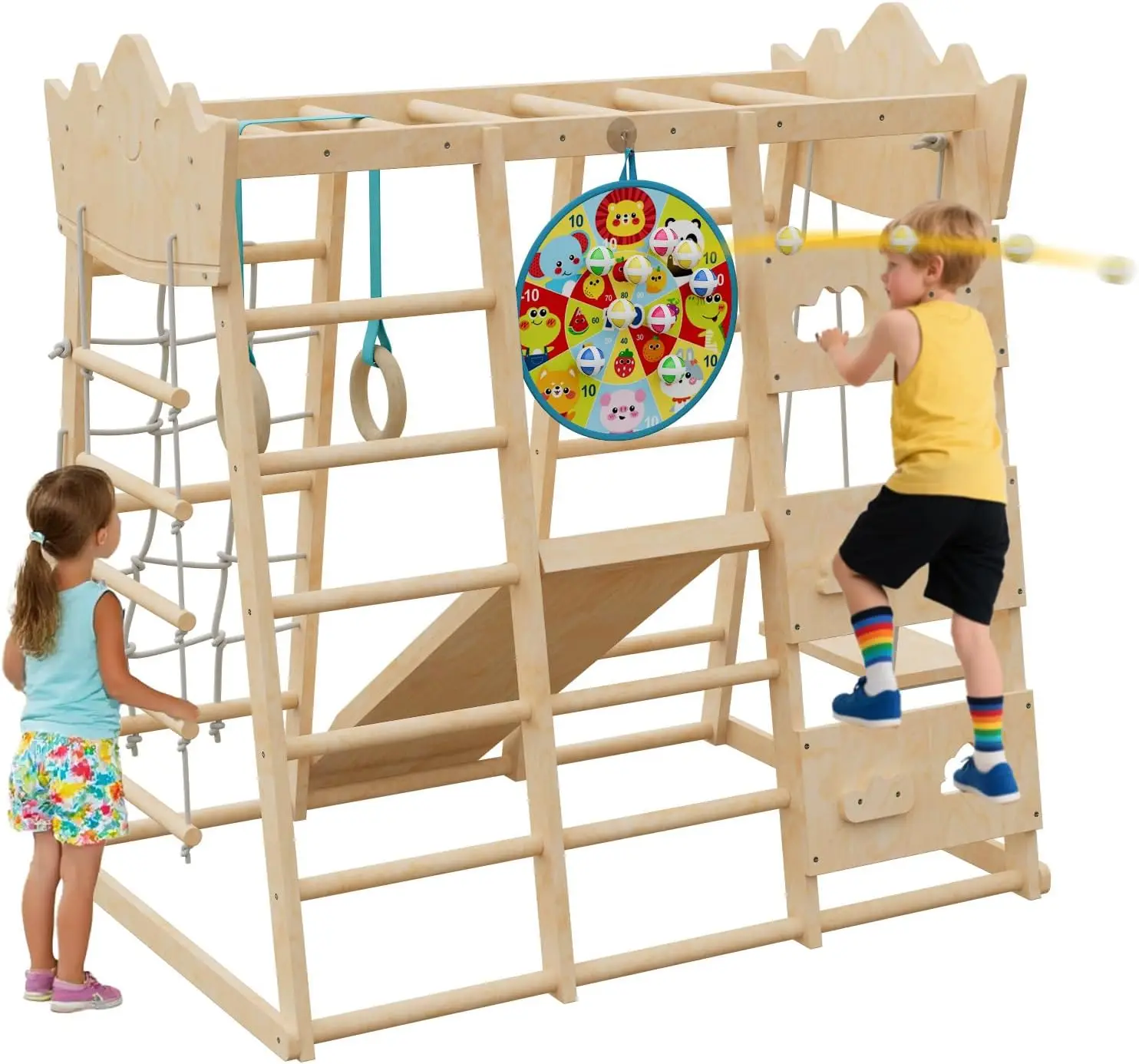 9-in-1 Indoor Jungle Gym, Indoor Playground for Toddlers,Wooden Montessori Climber Playset with Slide, Swing, Monkey Bar, Climbi