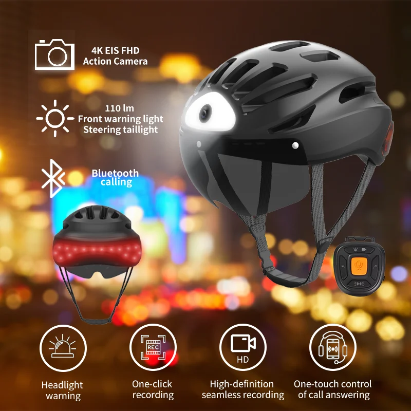 

4K Smart Bluetooth-Compatible Helmet Electric Skate Voice Command System Motorcycle Cycling Light With Trip For Road Cycling