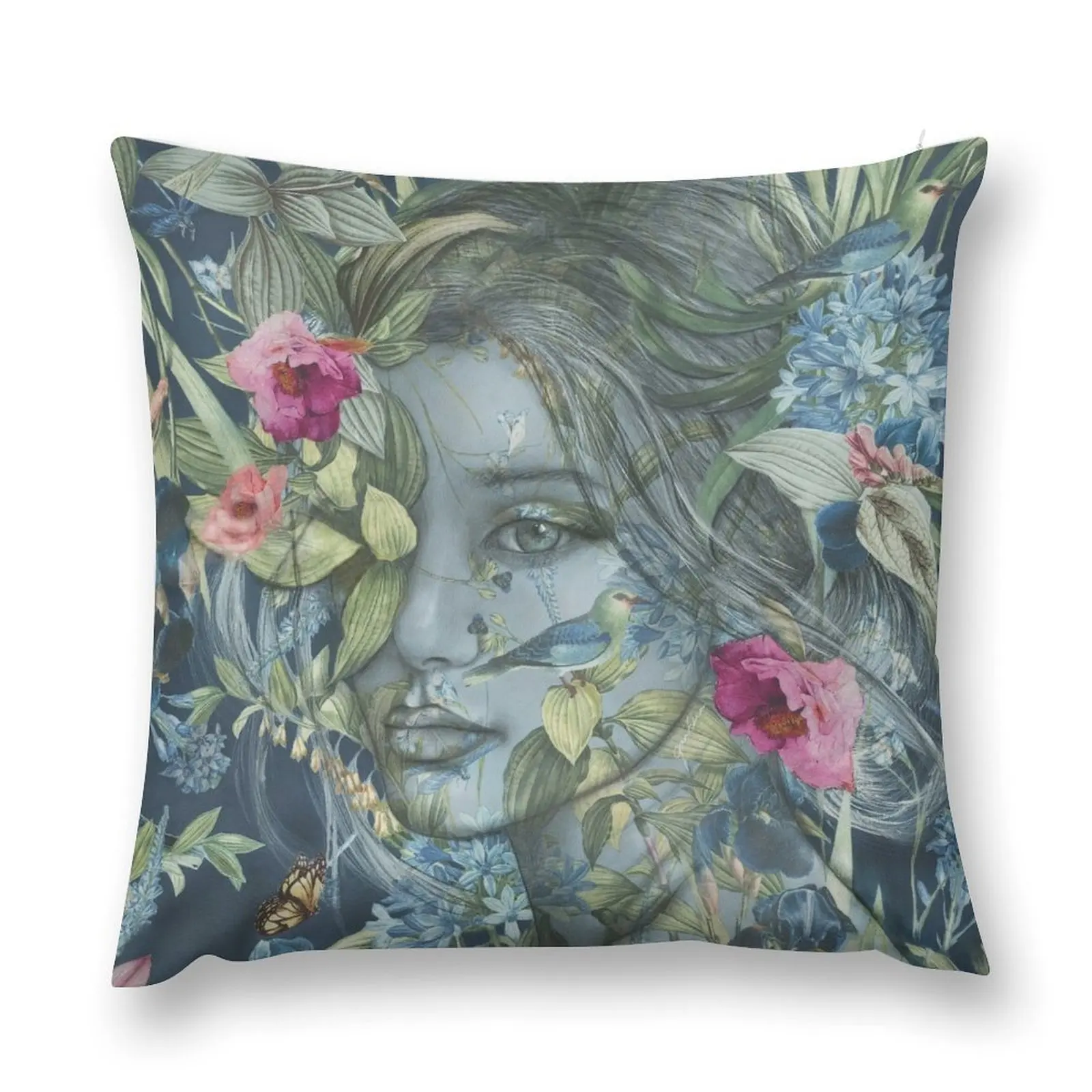 Poetry 2' feminine women with flowers and birds Throw Pillow Pillowcases Bed Cushions Covers For Sofas Cushion Cover pillow