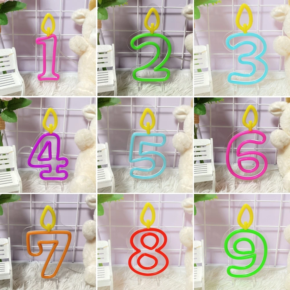 Candle Number Neon Led Lights Birthday Signs Neon Lights Happy Birthday Party Decoration Room Table Signs Neon Night Lights Gift