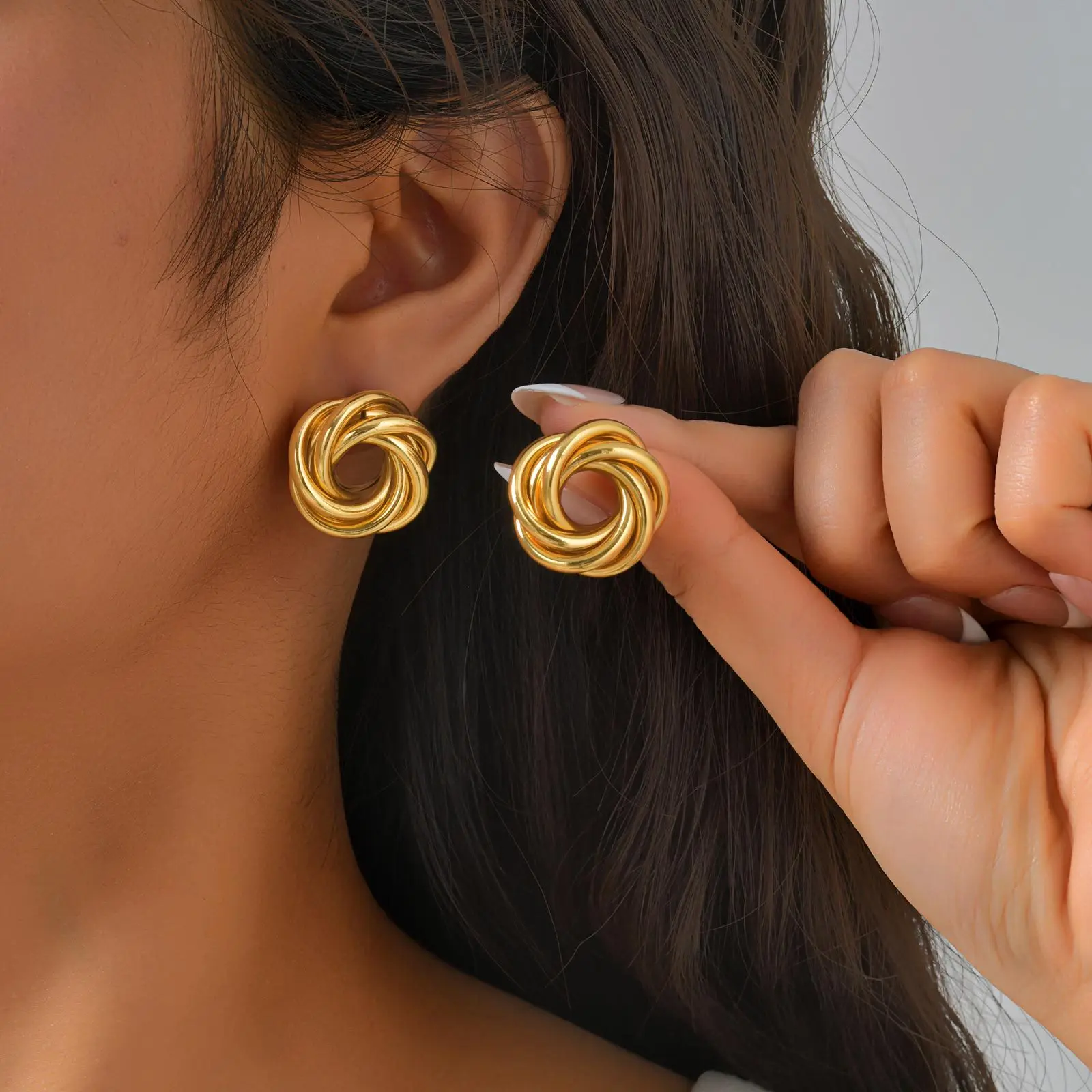 

Stainless Steel Twisted Drop Dangle Earrings For Women Gold Color Geometric Circular Conduit Knot Earring Fashion Jewelry