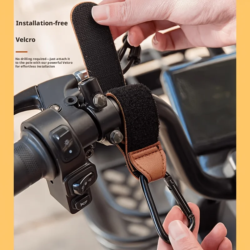 4pcs Faux Leather Stroller Hooks with Aluminum Carabiners, heavy-duty, universal for diaper/shopping bags, great gift for moms.