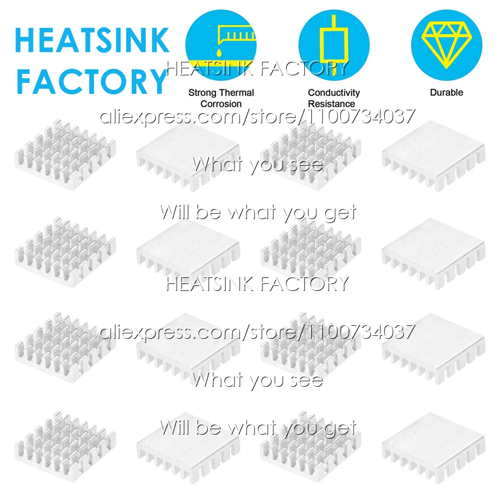 

19x19x5mm Silver Aluminum Fans & Heatsink Cooling Radiator Cooler for MOS GPU IC Chip Electronic