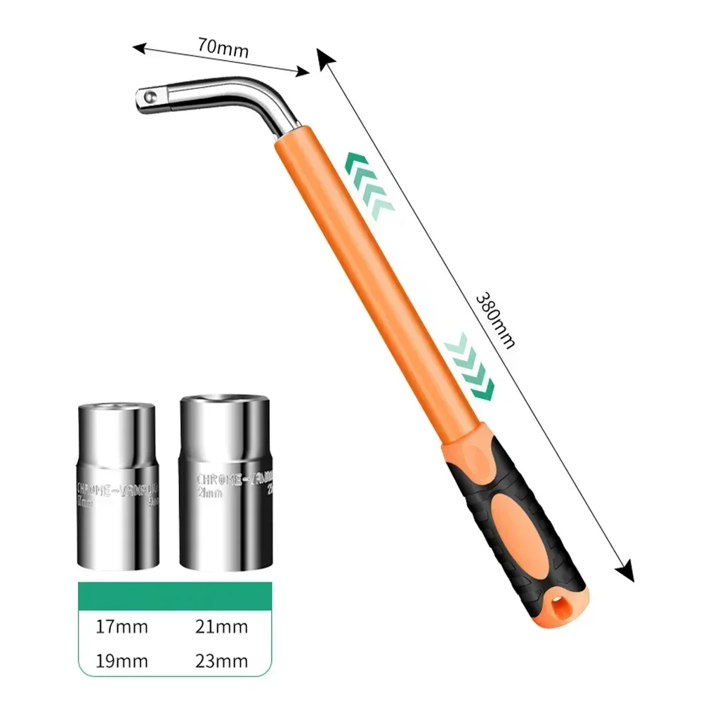 1set Telescopic Lug Wrench, Wheel Wrench With Socket Wrench 17mm 19mm 21mm 23mm Car Repair Wrench L-type Socket Hand Tools