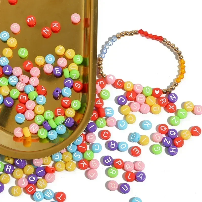 100/200/300/500pcs Mixed Colorful Acrylic Letter Beads Round Flat Loose Spacer Beads For Jewelry Making DIY Handmade Bracelet