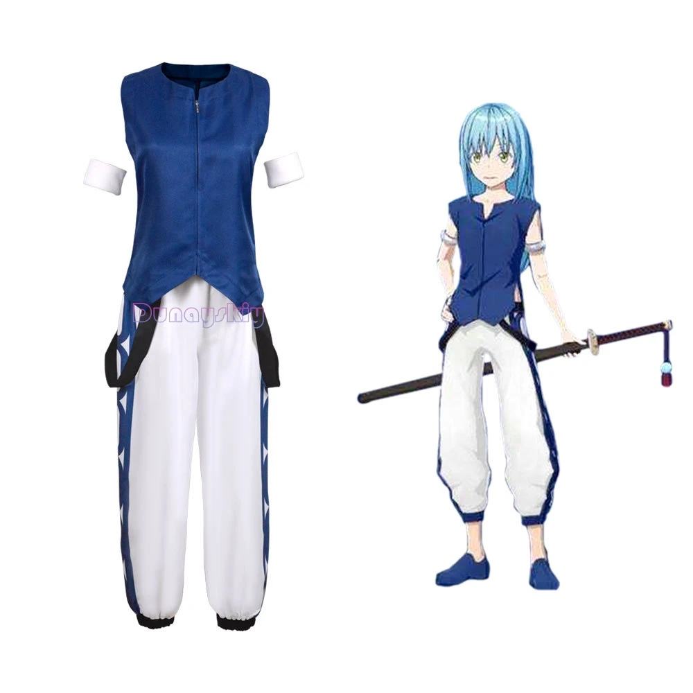 Rimuru Tempest-Costume Cosplay de la saison 2, cette fois je me suis réincarné en Slime, perruque Anime, chemise bleue, pantalon, uniforme, accessoires de cheveux