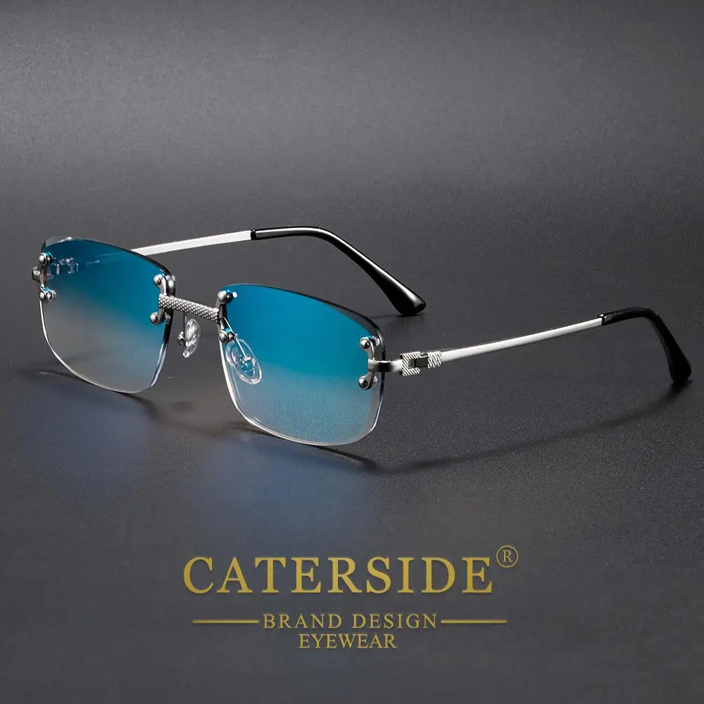 CATERSIDE Rahmenlose Sonnenbrille für Herren und Damen, luxuriöse Outdoor-Party-Sonnenbrille, Metallrahmen, Spiegel-Verlaufsgläser, UV400 – Detail 1