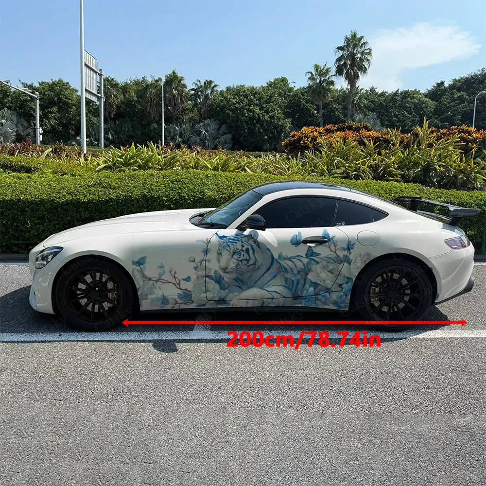 2pcs Tiger Peony Butterfly Car Side Wraps, Self-Adhesive PVC Waterproof & Scratch-Resistant Stickers, Car Accessory Gift