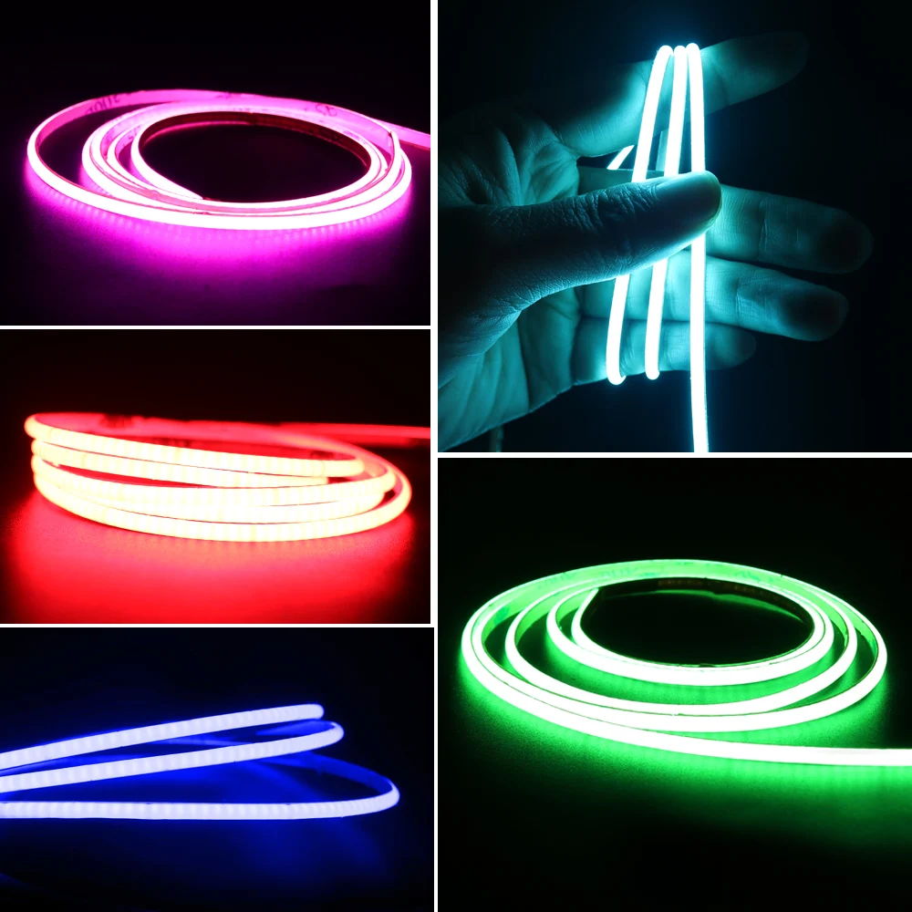 5V 3mm Super cienka taśma LED COB do zabawek DIY Decor Zasilana bateryjnie USB 480LED/m Chłodna biała elastyczna taśma świetlna czerwona