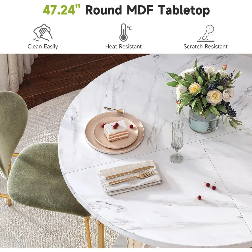 Round Dining Table for 4-6 People for Kitchen & Dining Room, Restaurant，47.24 Inch  with Storage Shelf, Wooden Faux Marble