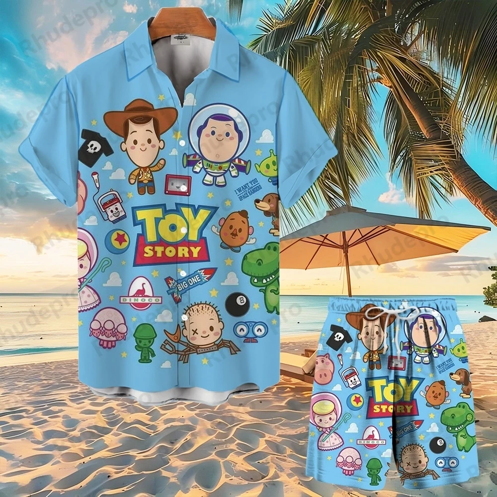 

Disney Toy Story Coconut Мужская и женская рубашка на пуговицах Гавайский комплект рубашек Пляжные шорты Рубашка Пляжные повседневные шорты Костюм