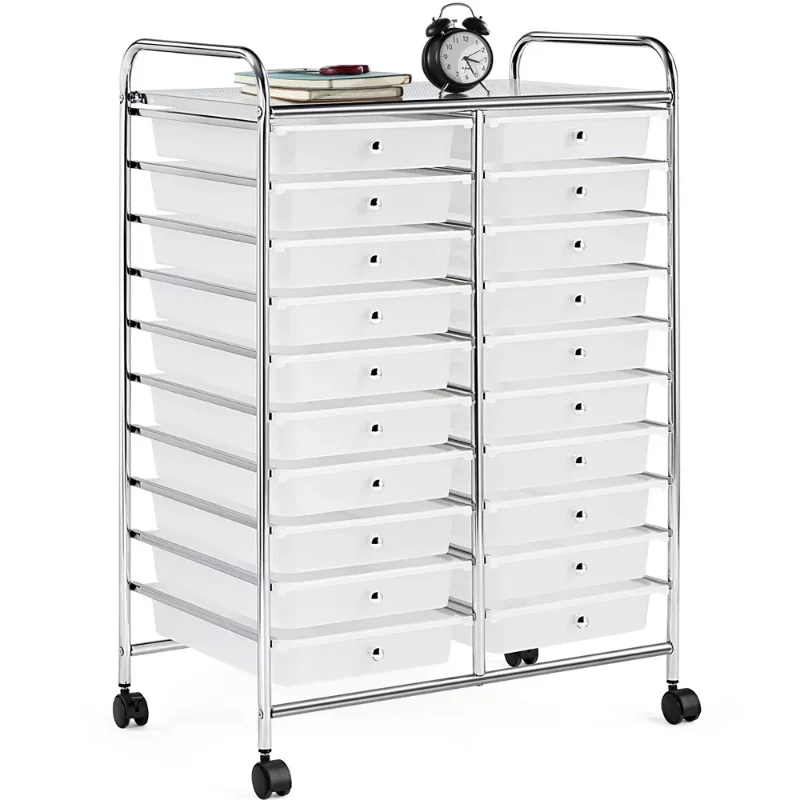 Smile Mart 20 Drawers Metal Frame Storage Cart Rolling Bin with Lockable Wheels,