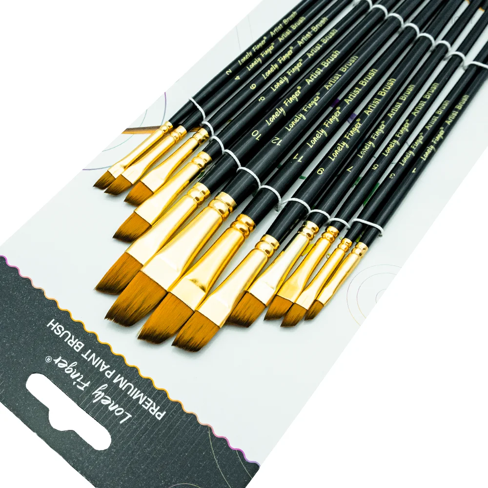 Angular Paint Brush,12pcs Nylon Hair Angled Paint Brushes Set Art Paintbrush for Watercolor, Acrylic, Gouache, Oil Painting