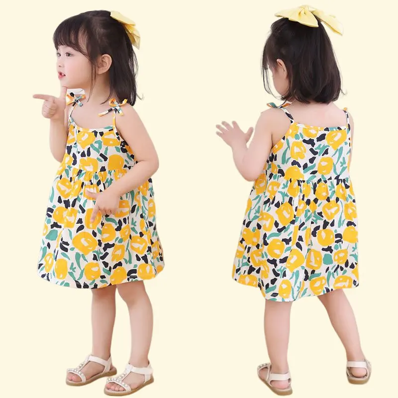 Summer Girls Dress Sleeveless Suspender Children Princess Dress Floral Print CasualDresses for Kids Girl PureCottonventilate