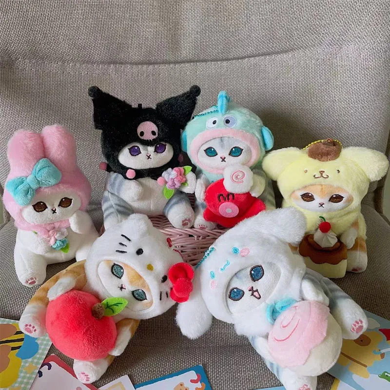 Mais recente Sanrio Bonito Kuromi Hangyodon Brinquedos De Pelúcia Kawaii Cinnamoroll Cat Cosplay Mofusand Anime Japonês Chaveiro Pingente menina