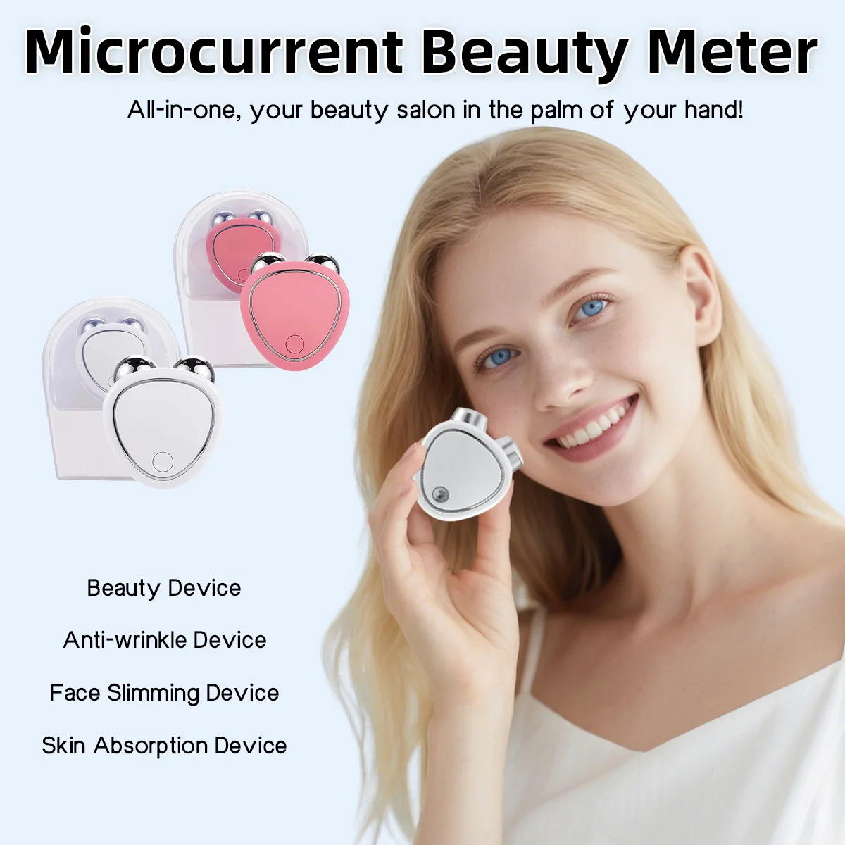Portable Ems Microcurrent 3D Roller Beauty Device Face Lifting Tightening Skin Reducing Edema Brightening Complexion Care Tool