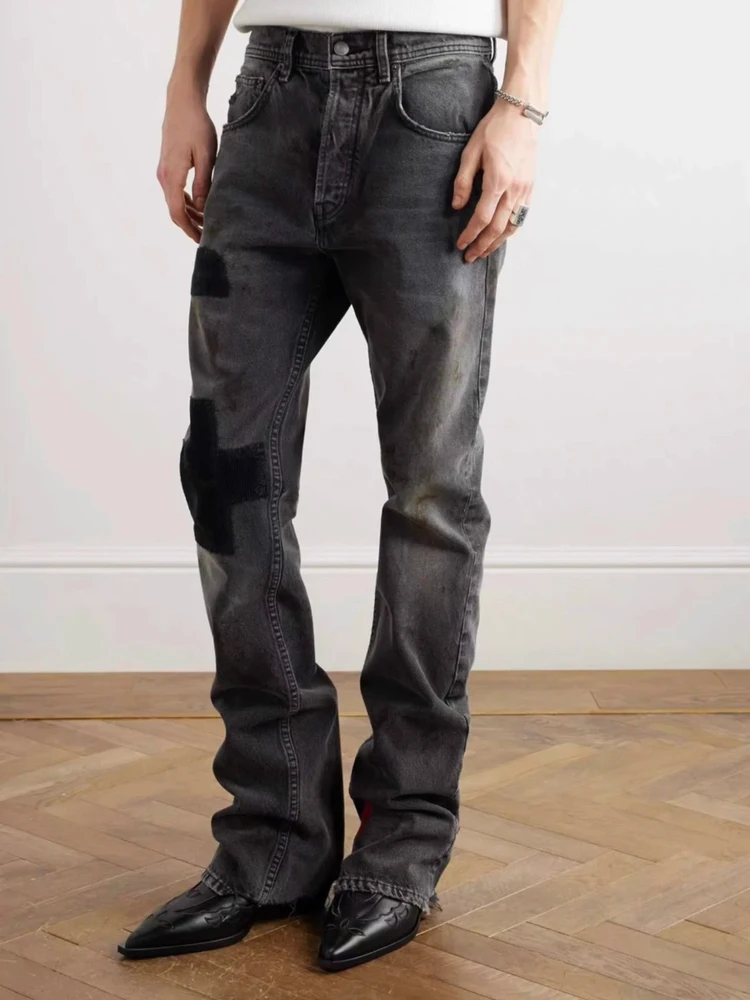 

Depred Rich Second Generation Distred Old Sle Embroidered Flared Jeans Men Women Trendy Bla Denim Casual Autumn