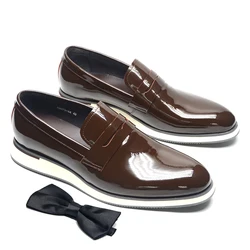 5 Colors Fashion Luxury Designer Casual Loafers Shoes for Men Solid Color High-grade Whole Patent Leather Slip-on Men's Sneaker