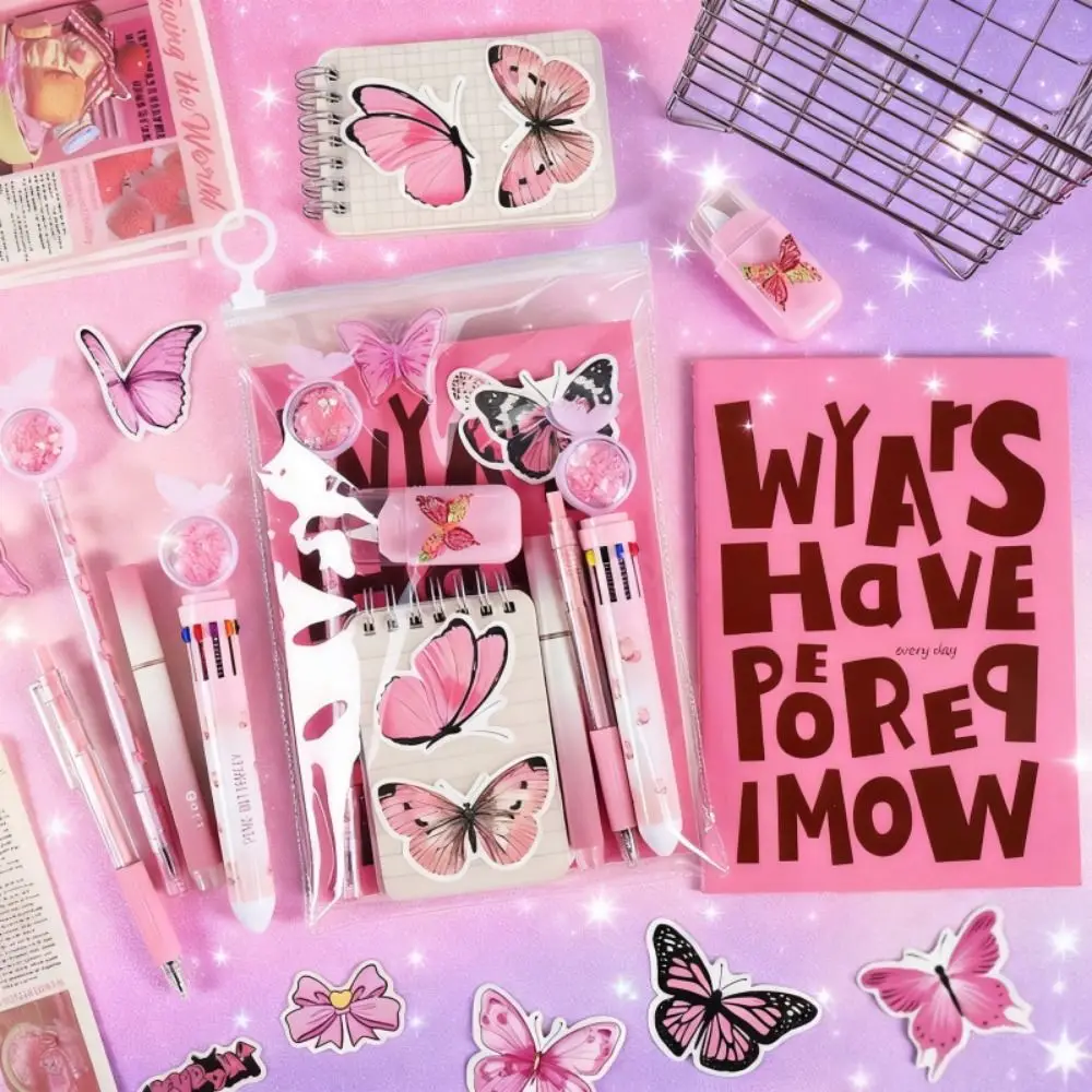 

9 in 1 Butterfly Stationery Set INS Pencils Erasers Student Stationery Set Stickers Coil Book Study Stationery Gifts