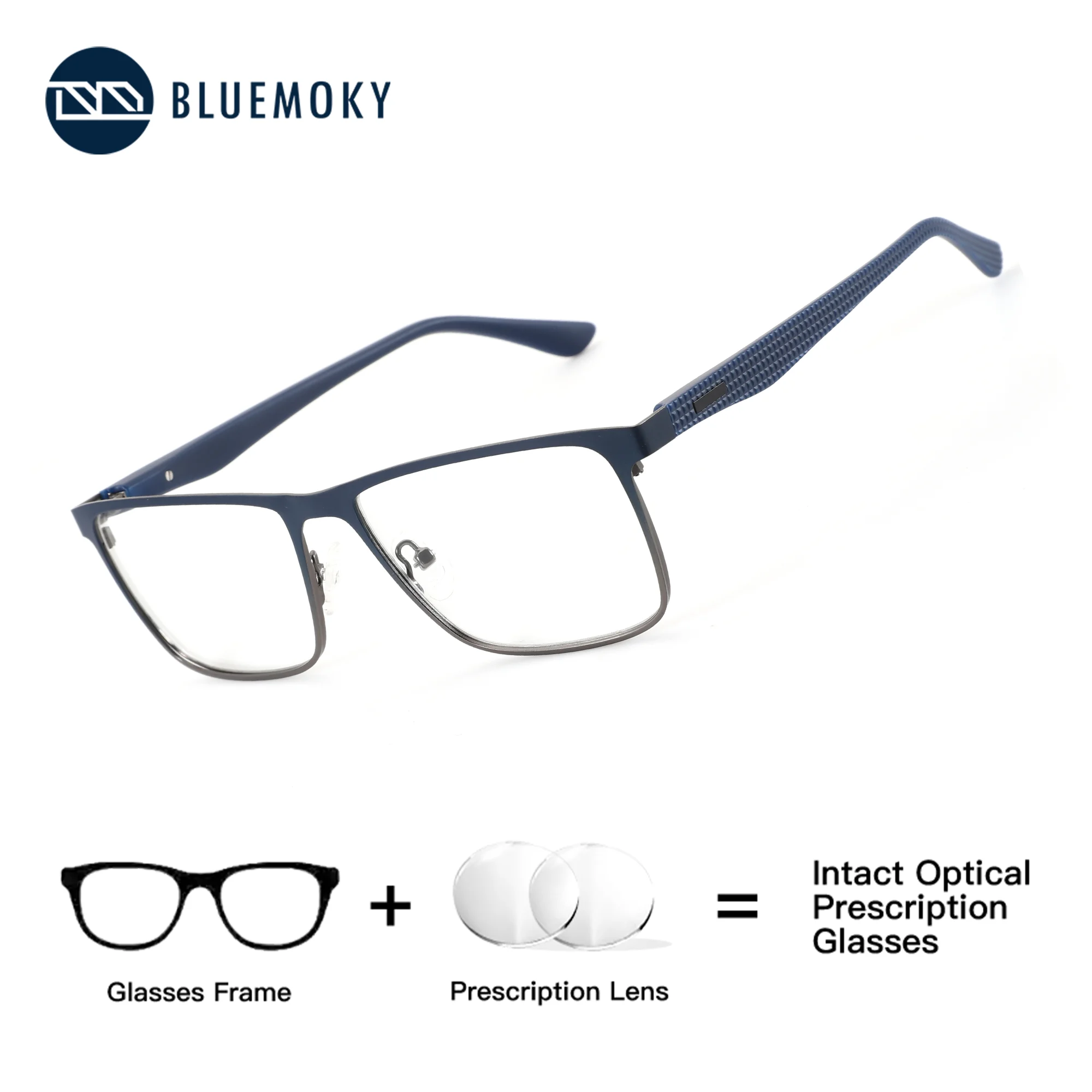 

BLUEMOKY (MSize) Square Prescription Glasses Men Metal Transparent Computer Correction Lunette Blue Light Lens Presbyopic Myopia